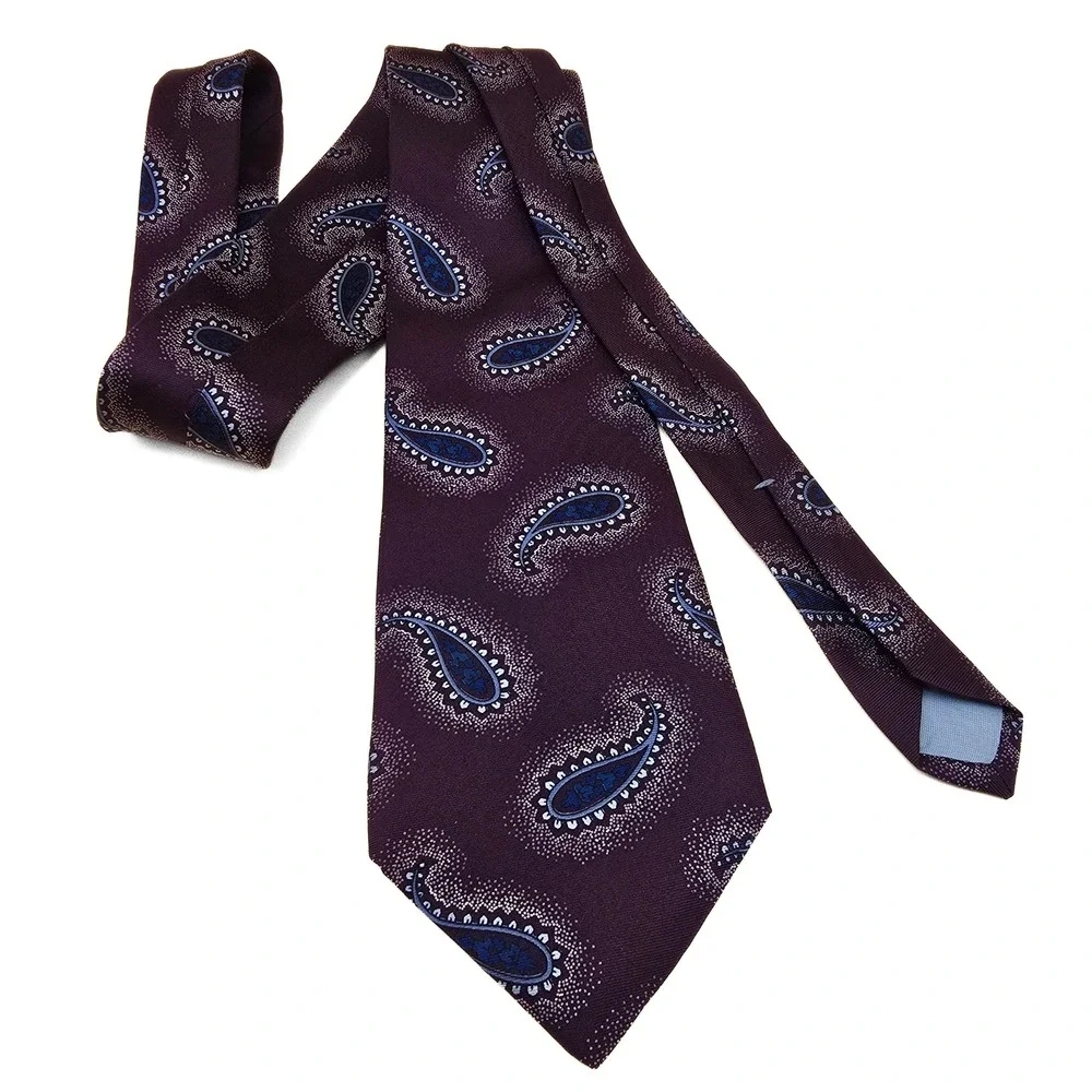Bugatti Mens Silk Necktie‎ Plum Purple Blue Paisley Woven Formal Business Tie